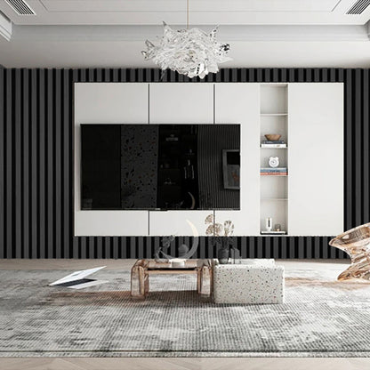 Set 6 Panouri riflaj acustic decorativ, MDF si pasla, Naimeed D7103, 270x30x1.8cm, Gri inchis