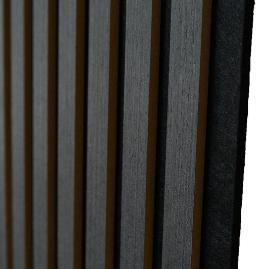 Set 6 Panouri riflaj acustic decorativ, MDF si pasla, Naimeed D7103, 270x30x1.8cm, Gri inchis