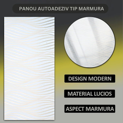 Set 6 panouri decorative autoadezive cu folie de aluminiu, efect marmura,  suprafata acoperita 1.08 m², Naimeed D7108, 60x30 cm, Gri deschis