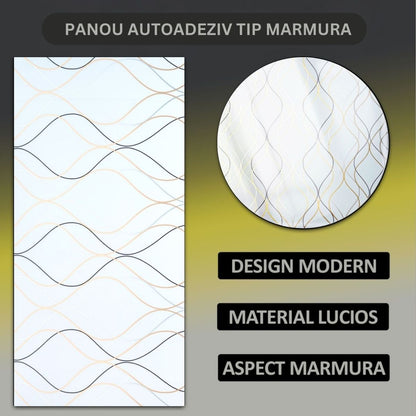 Set 6 panouri decorative autoadezive cu folie de aluminiu, efect marmura,  suprafata acoperita 1.08 m², Naimeed D7110, 60x30 cm, Alb