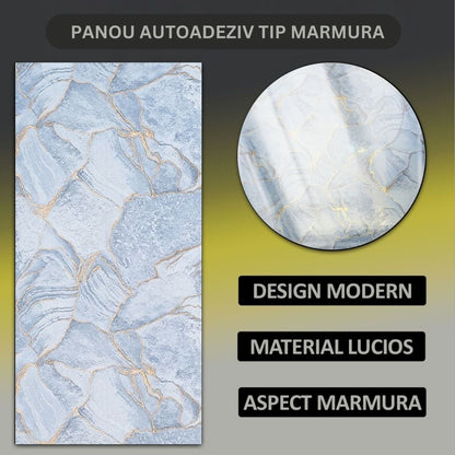 Set 6 panouri decorative autoadezive cu folie de aluminiu, efect marmura,  suprafata acoperita 1.08 m², Naimeed D7112, 60x30 cm, Albastru