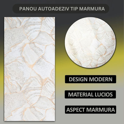 Set 6 panouri decorative autoadezive cu folie de aluminiu, efect marmura,  suprafata acoperita 1.08 m², Naimeed D7113, 60x30 cm, Bej/Gri