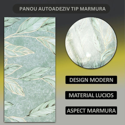 Set 6 panouri decorative autoadezive cu folie de aluminiu, efect marmura,  suprafata acoperita 1.08 m², Naimeed D7115, 60x30 cm, Verde