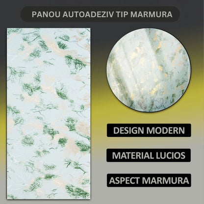Set 6 panouri decorative autoadezive cu folie de aluminiu, efect marmura,  suprafata acoperita 1.08 m², Naimeed D7117, 60x30 cm, Verde