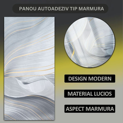 Set 6 panouri decorative autoadezive cu folie de aluminiu, efect marmura,  suprafata acoperita 1.08 m², Naimeed D7118, 60x30 cm, Gri