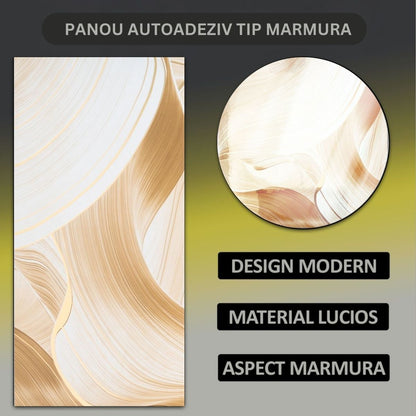 Set 6 panouri decorative autoadezive cu folie de aluminiu, efect marmura,  suprafata acoperita 1.08 m², Naimeed D7119, 60x30 cm, Crem