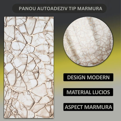 Set 6 panouri decorative autoadezive cu folie de aluminiu, efect marmura,  suprafata acoperita 1.08 m², Naimeed D7120, 60x30 cm, Bej