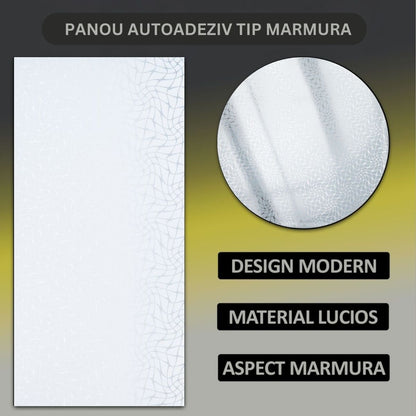 Set 6 panouri decorative autoadezive cu folie de aluminiu, efect marmura,  suprafata acoperita 1.08 m², Naimeed D7121, 60x30 cm, Gri deschis