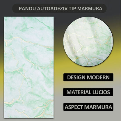 Set 6 panouri decorative autoadezive cu folie de aluminiu, efect marmura,  suprafata acoperita 1.08 m², Naimeed D7122, 60x30 cm, Verde deschis