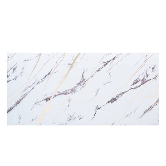 Set 6 panouri decorative autoadezive cu folie de aluminiu, efect marmura,  suprafata acoperita 1.08 m², Naimeed D7124, 60x30 cm, Alb