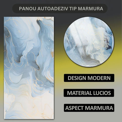 Set 6 panouri decorative autoadezive cu folie de aluminiu, efect marmura,  suprafata acoperita 1.08 m², Naimeed D7130, 60x30 cm, Albastru deschis