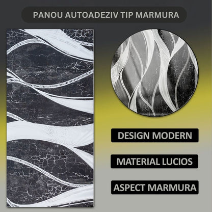 Set 6 panouri decorative autoadezive cu folie de aluminiu, efect marmura,  suprafata acoperita 1.08 m², Naimeed D7132, 60x30 cm, Negru