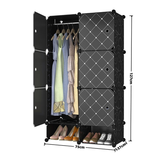 Dulap Modular, 6 Usi, Naimeed D7133, 127x75x37cm, Negru