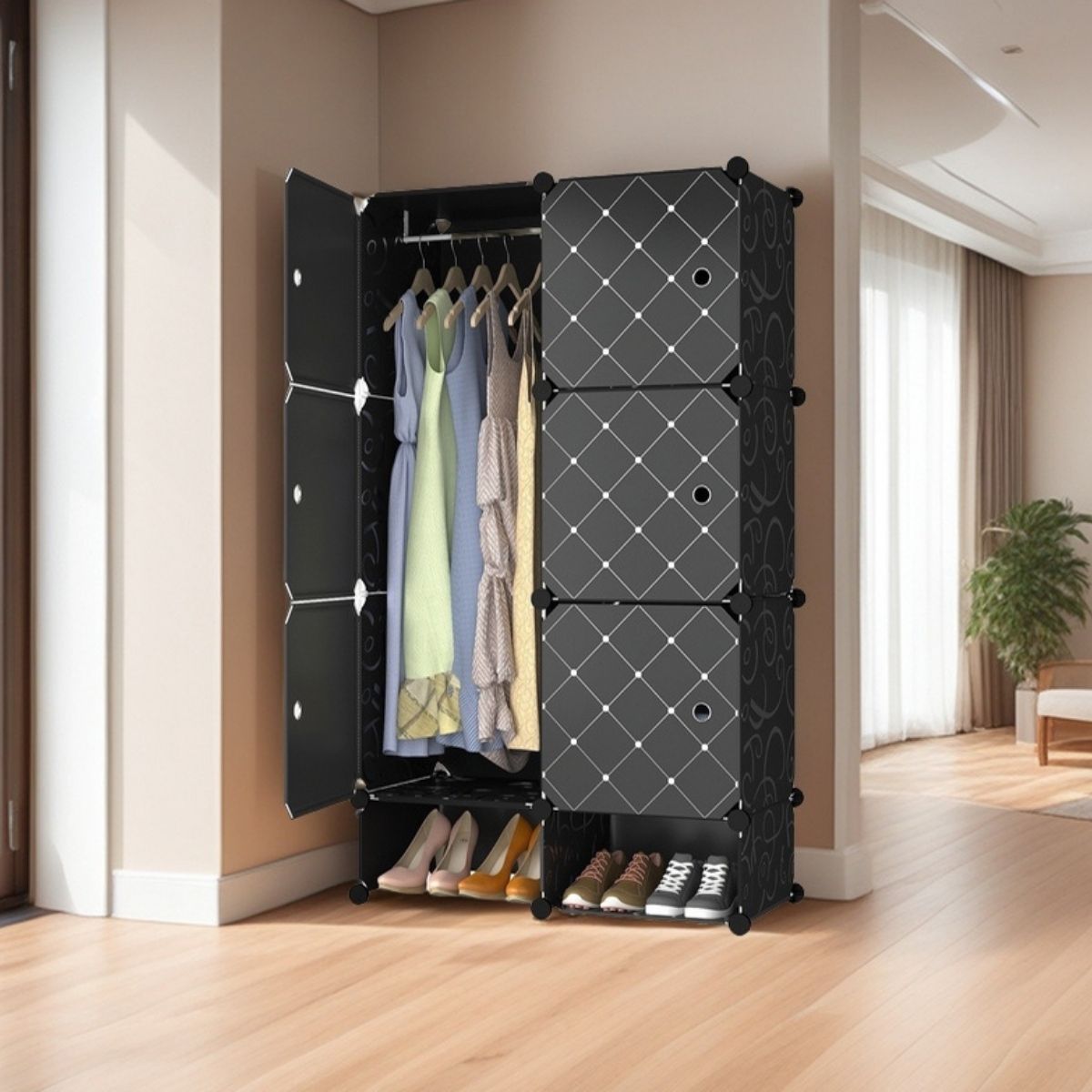 Dulap Modular, 6 Usi, Naimeed D7133, 127x75x37cm, Negru