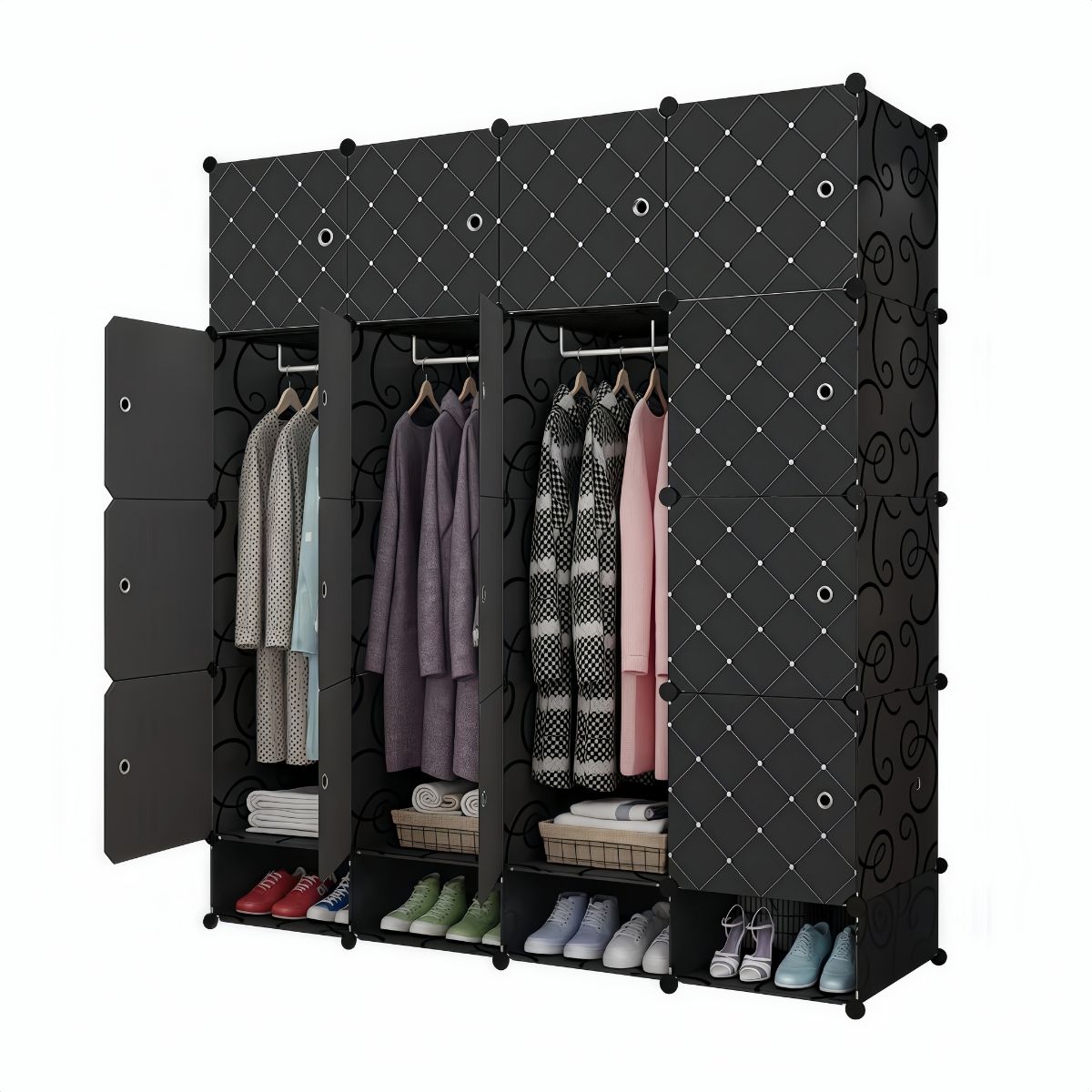 Dulap Modular, 16 Usi, Naimeed D7135, 162x145x37cm, Negru