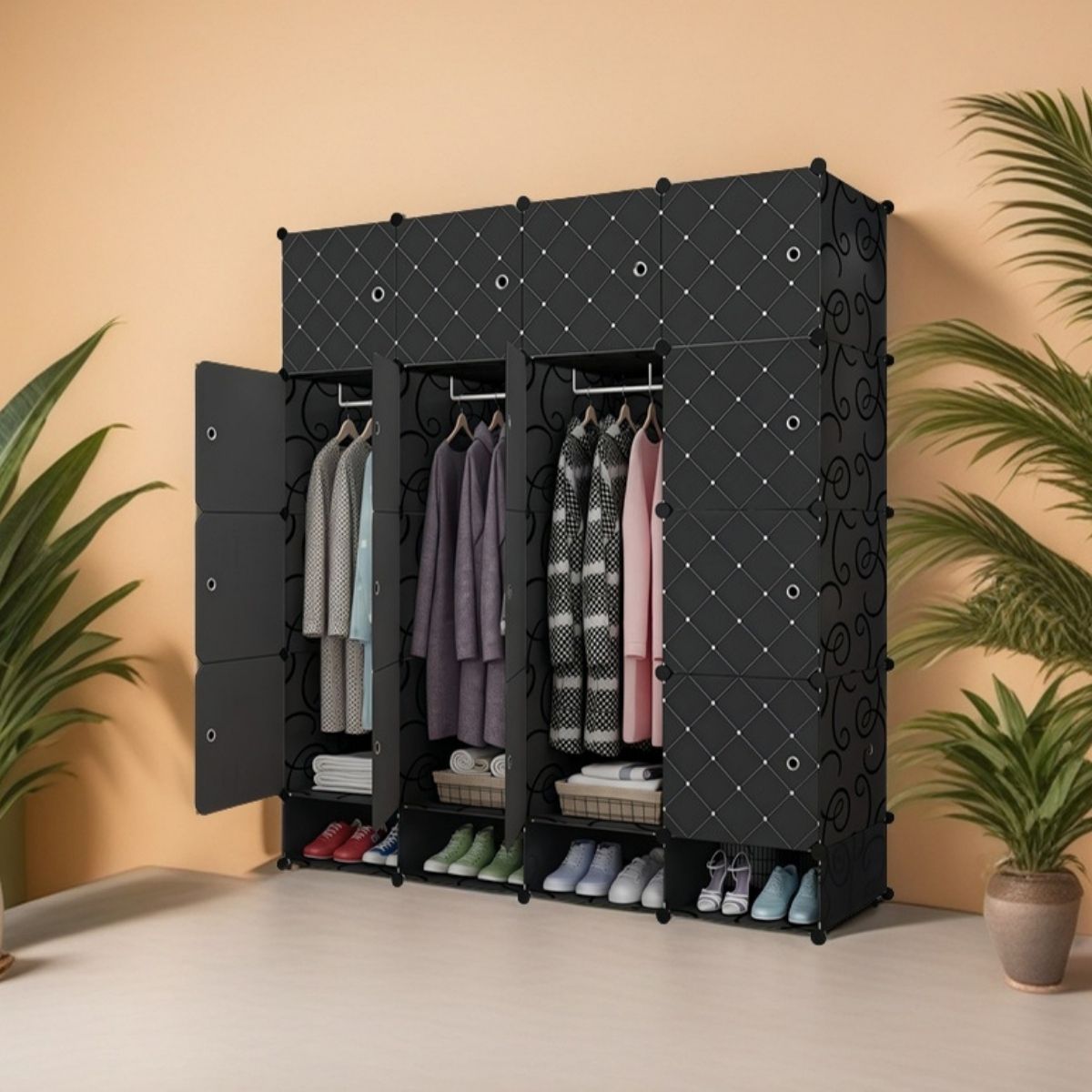 Dulap Modular, 16 Usi, Naimeed D7135, 162x145x37cm, Negru
