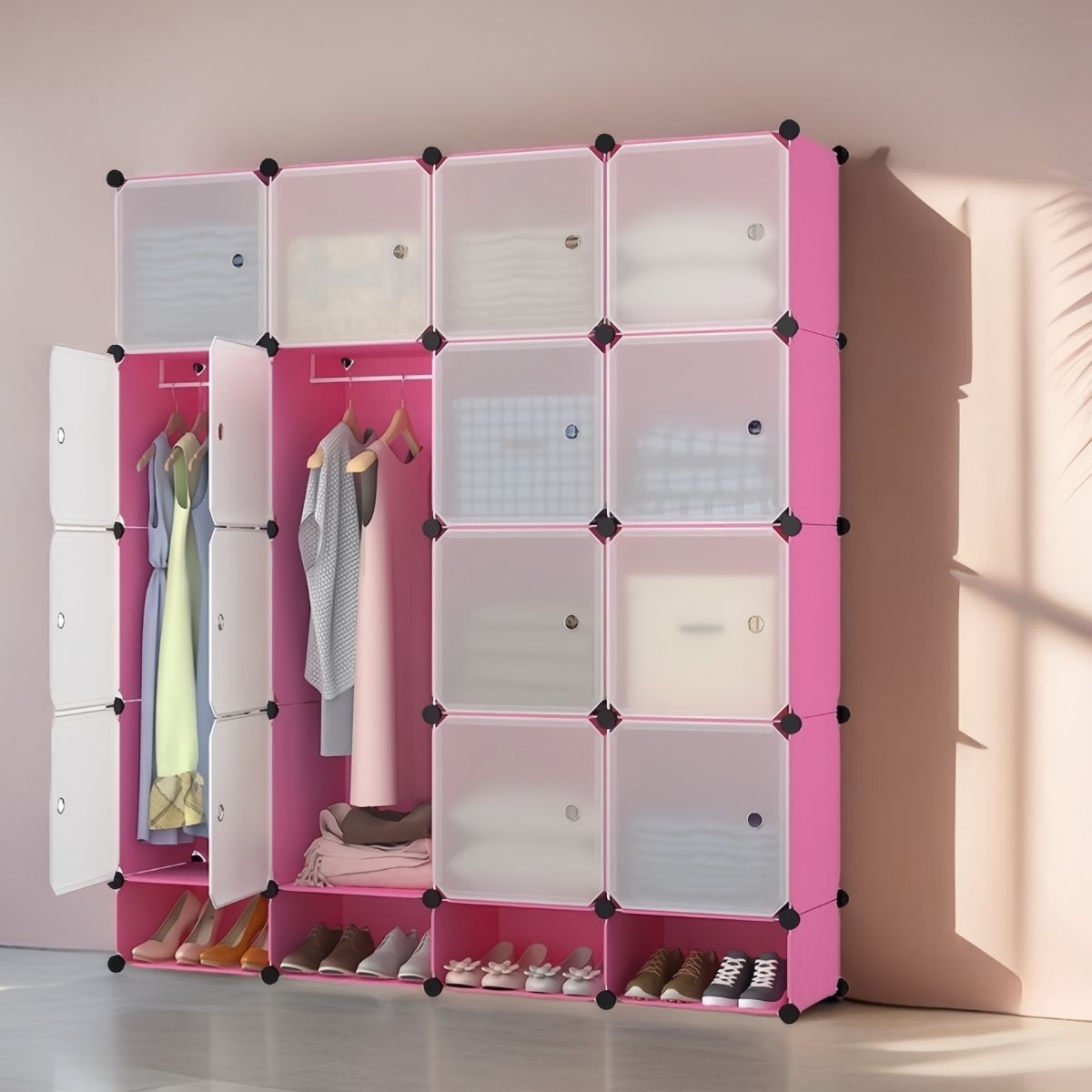 Dulap Modular, 16 Usi, Naimeed D7140, 162x145x37cm, Roz