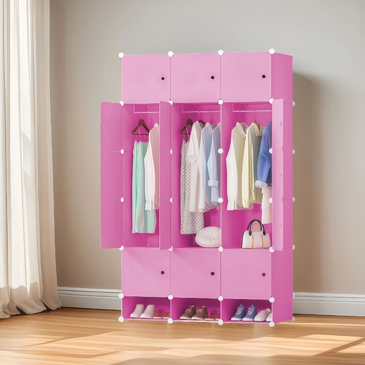 Dulap Modular, 15 Usi, Naimeed, D7144, 197x110x37cm, Roz
