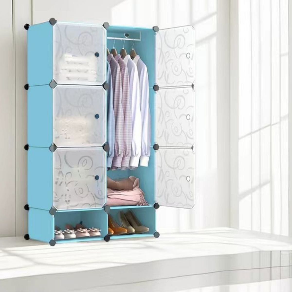 Dulap Modular, 6 Usi, Naimeed D7145, 127x75x37cm, Albastru