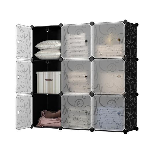 Dulap Modular, 9 Usi, Naimeed D7147, 110x110x37cm , Negru