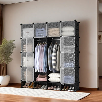 Dulap Modular, 16 Usi, Naimeed D7148, 162x145x37cm, Negru
