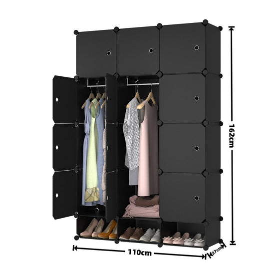 Dulap Modular, 12 Usi, Naimeed D7151, 127x75x37cm, Negru