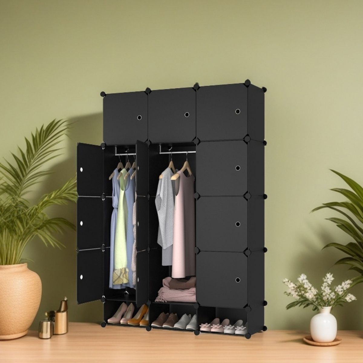 Dulap Modular, 12 Usi, Naimeed D7151, 127x75x37cm, Negru