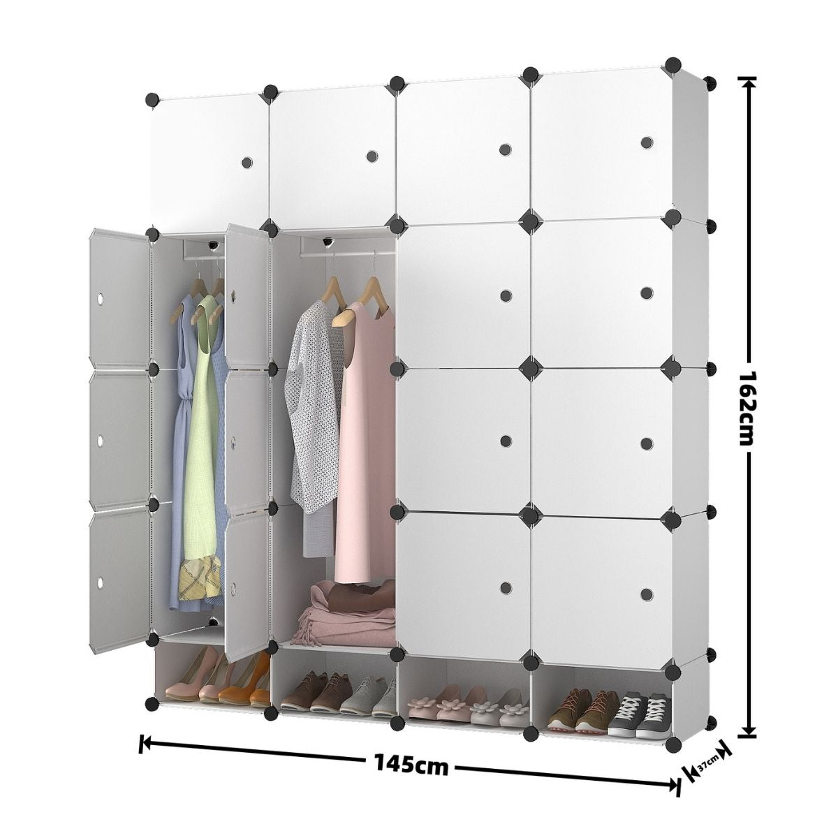 Dulap Modular, 16 Usi, Naimeed D7154, 162x145x37cm , Alb