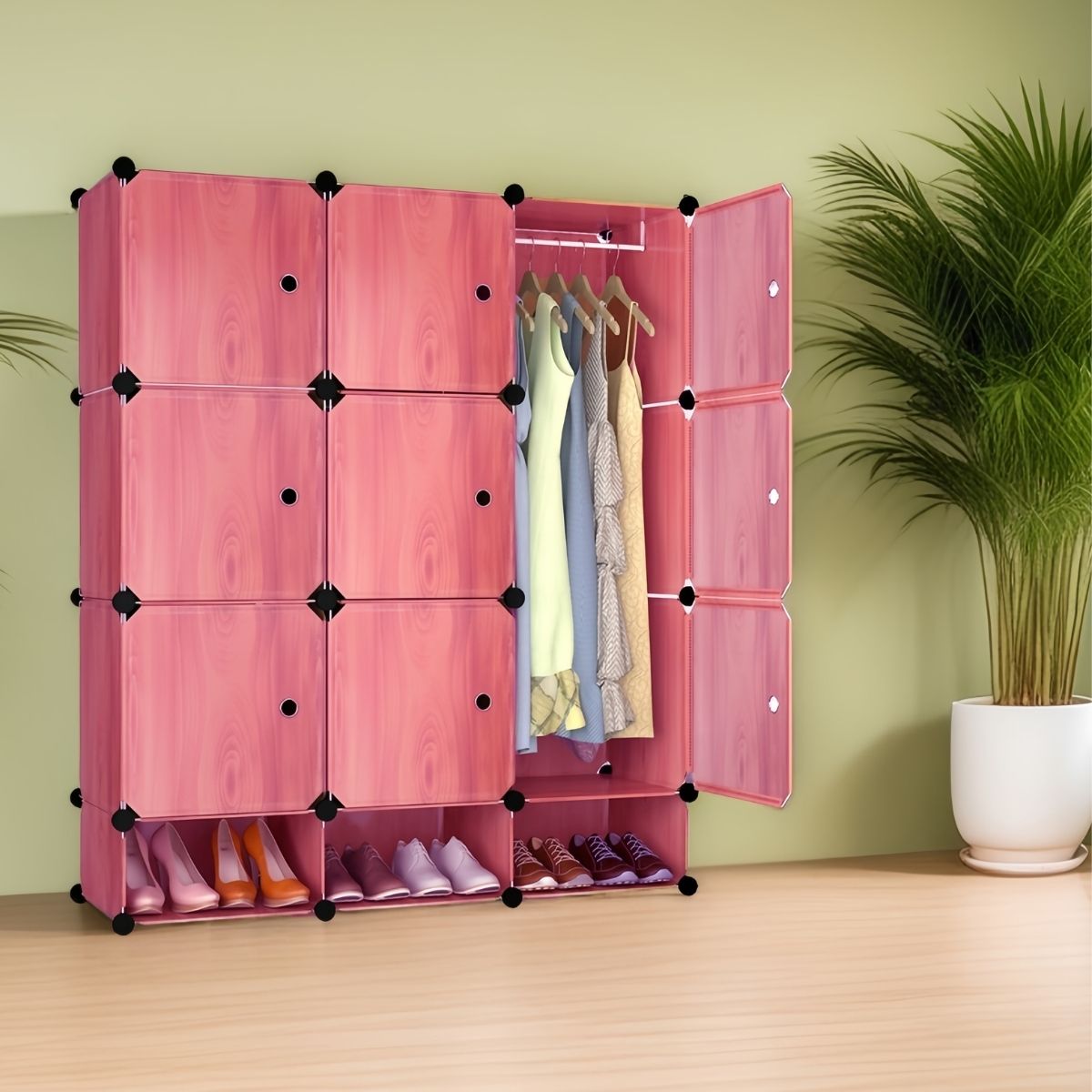 Dulap Modular, 9 Usi, Naimeed D7158, 127x110x37cm , Coral