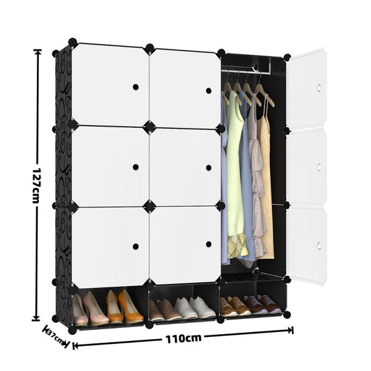 Dulap Modular, 9 Usi, Naimeed D7165, 127x110x37cm , Negru