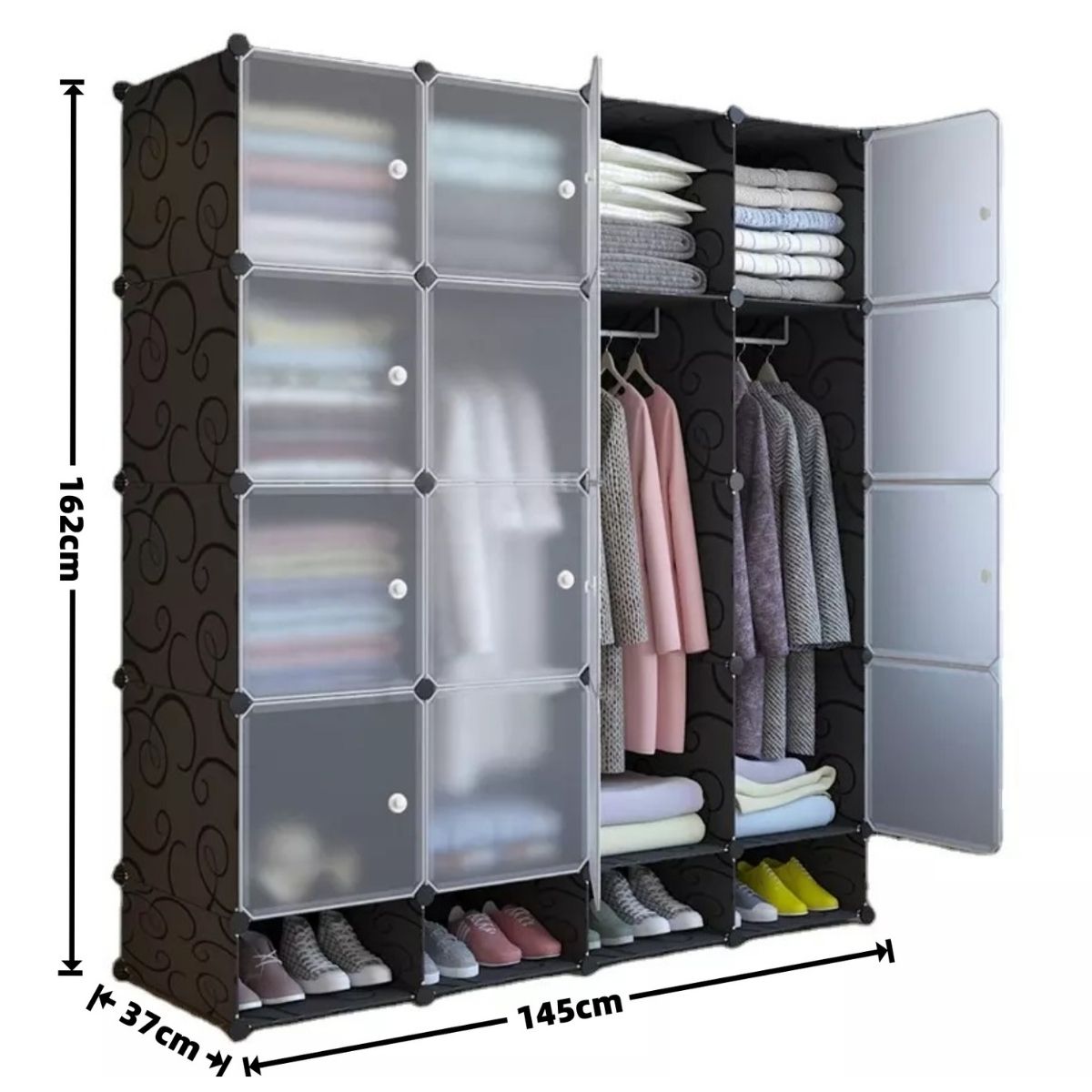 Dulap Modular, 16 Usi, Naimeed D7167, 162x145x37cm, Negru