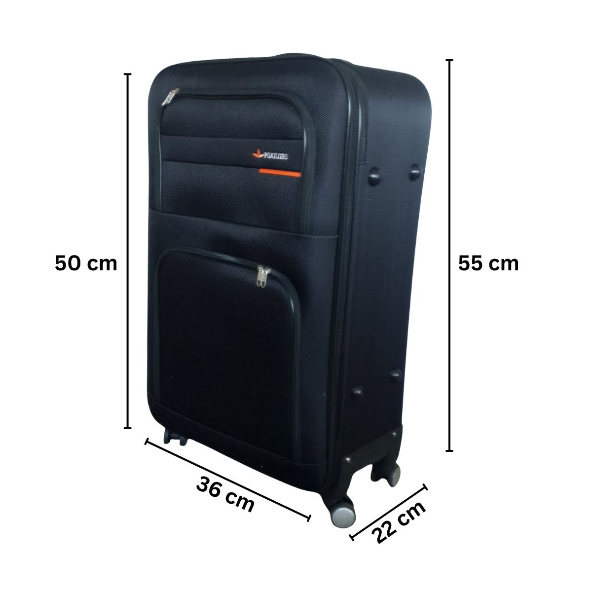 Troler voiaj, Mic, Naimeed D7177, 4 roti duble 360 grade, material textil, inchidere cifru, Negru, 36x22x55cm