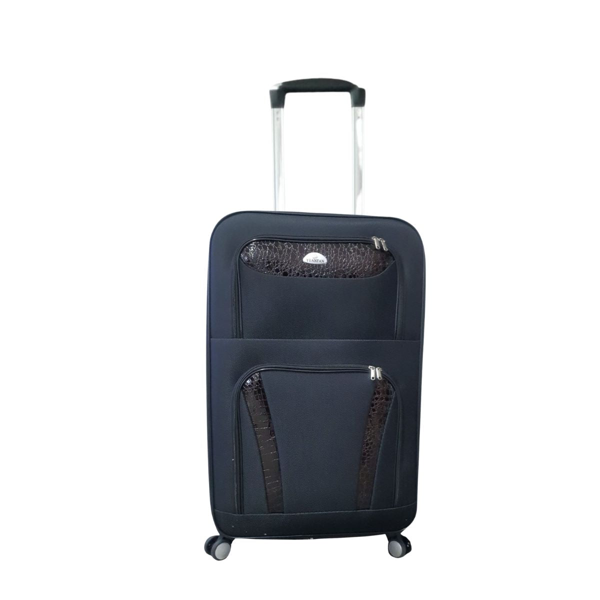 Troler voiaj, Mic, Naimeed D7178, 4 roti duble 360 grade, material textil, inchidere cifru, Negru, 36x22x55cm