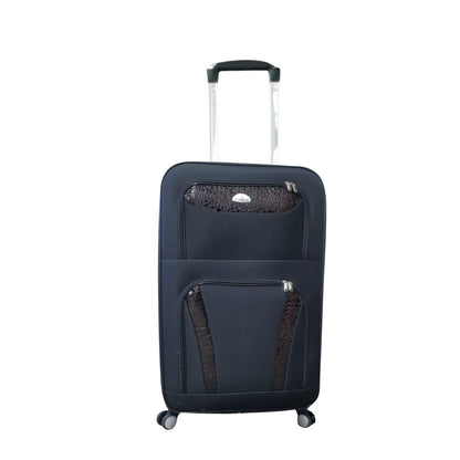 Troler voiaj, Mic, Naimeed D7178, 4 roti duble 360 grade, material textil, inchidere cifru, Negru, 36x22x55cm