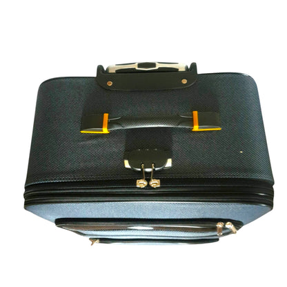 Troler voiaj, Mic, Naimeed D7179, 4 roti duble 360 grade, material textil, inchidere cifru, Gri, 36x22x55cm