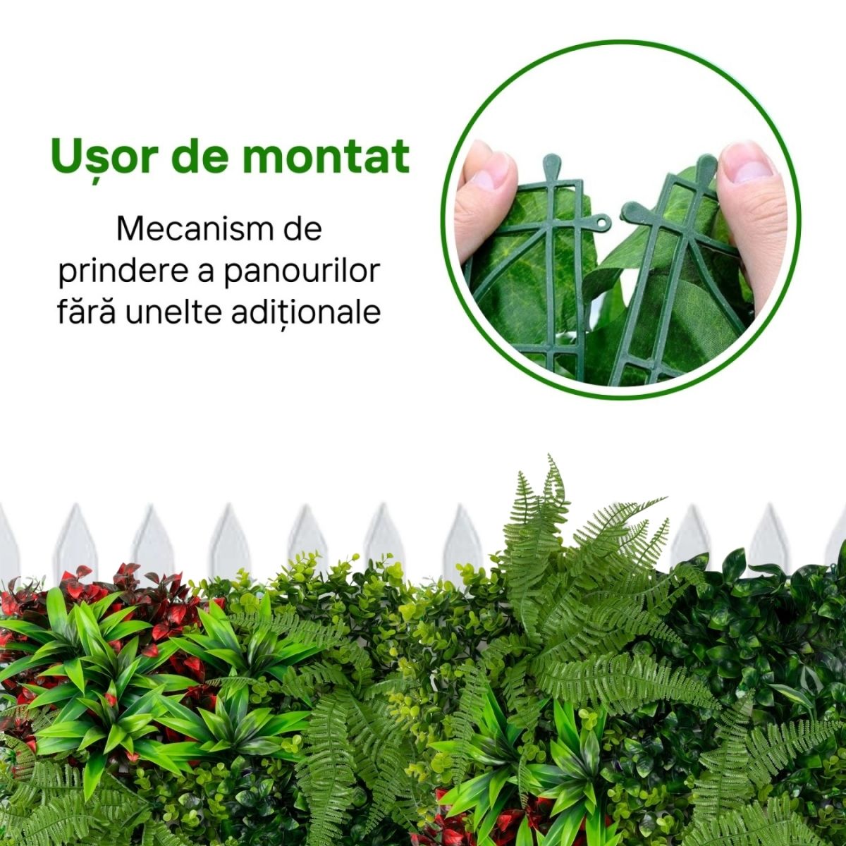 Panou din plante artificiale, cu frunze, Naimeed D7207, Verde, 50X50 cm