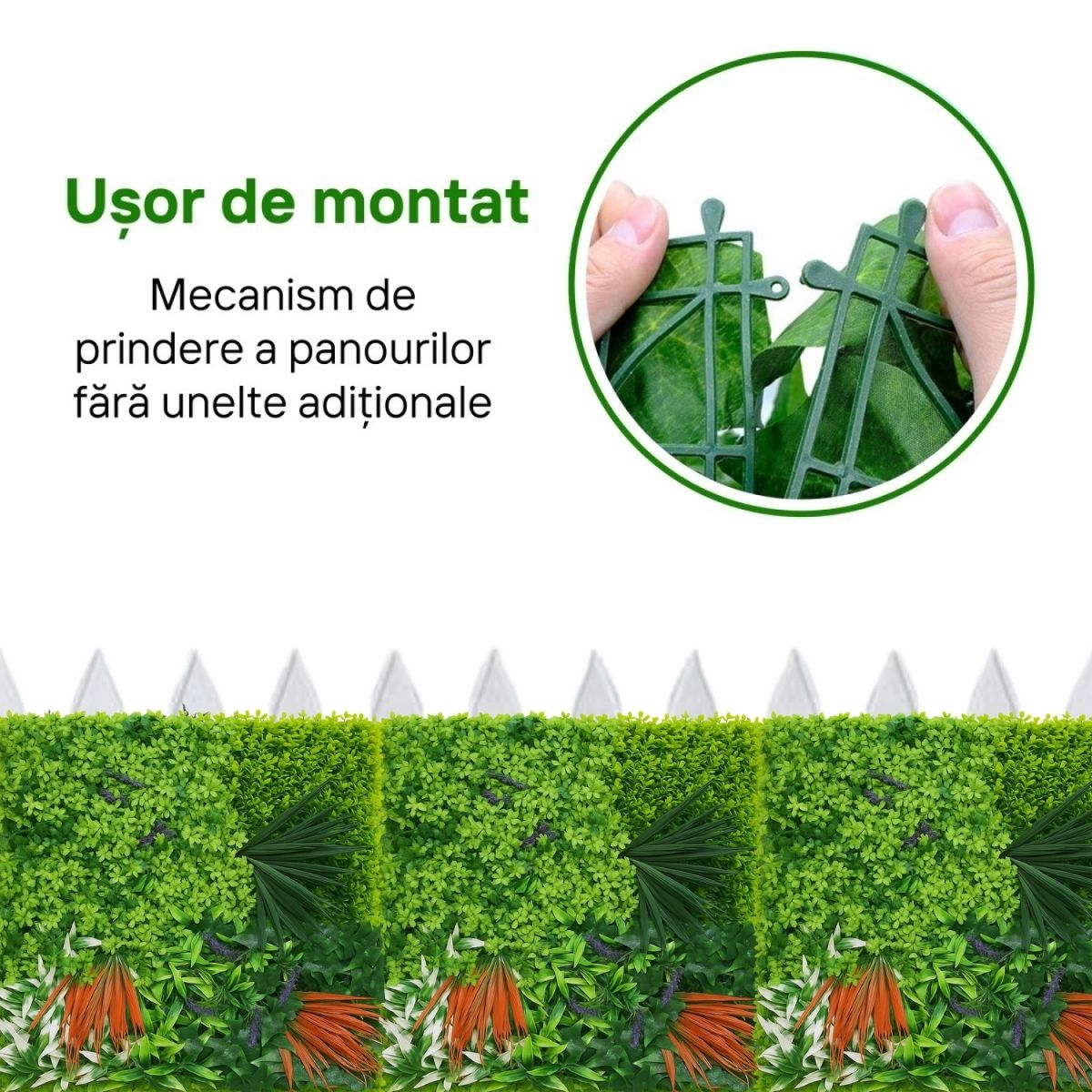 Panou din plante artificiale, cu frunze, Naimeed D7209, Verde, 50X50 cm