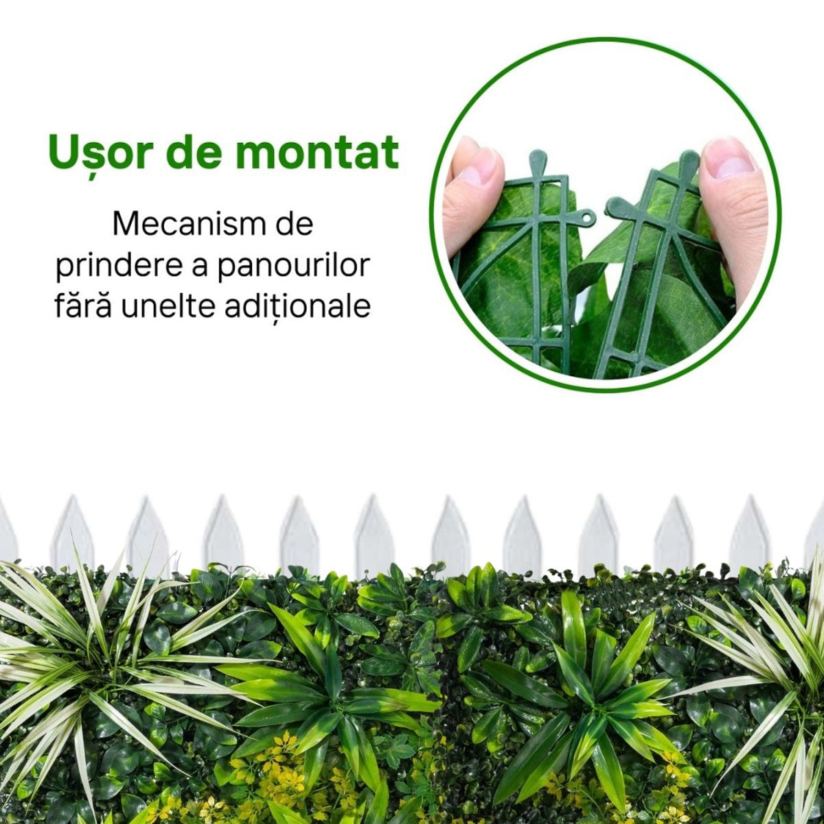 Panou din plante artificiale, cu frunze, Naimeed D7214, Verde, 50X50 cm