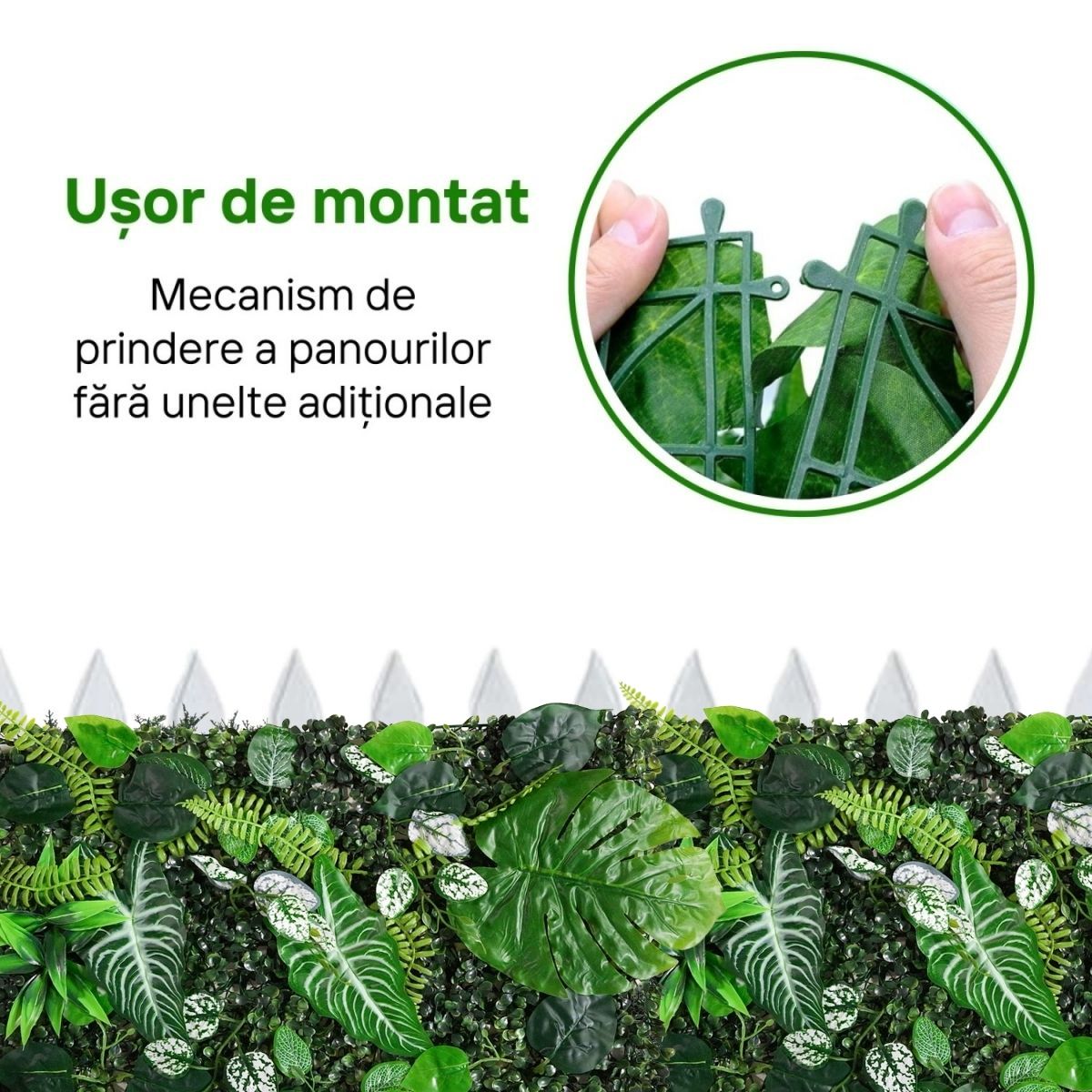 Panou din plante artificiale, cu frunze, Naimeed D7223, Verde, 40x60 cm