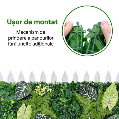 Panou din plante artificiale, cu frunze, Naimeed D7224, Verde, 40x60 cm