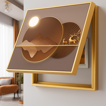 Capac tablou pentru contor electric, Naimeed D7259, mascare tablou electric, design modern si elegant, 40x50x4cm, rama aurie
