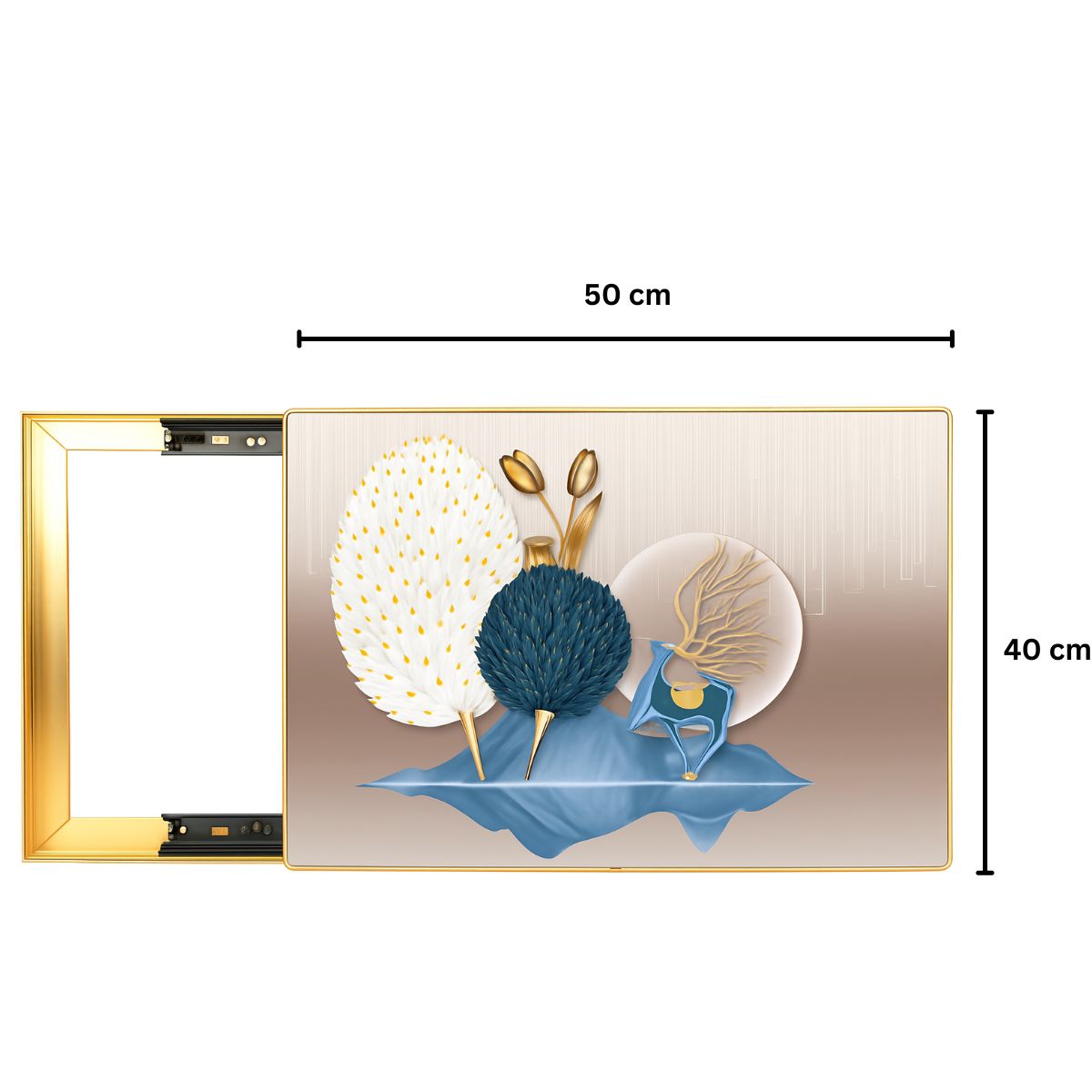 Capac tablou pentru contor electric, Naimeed D7291, mascare tablou electric, design modern si elegant, 40x50x2.8 cm, rama aurie