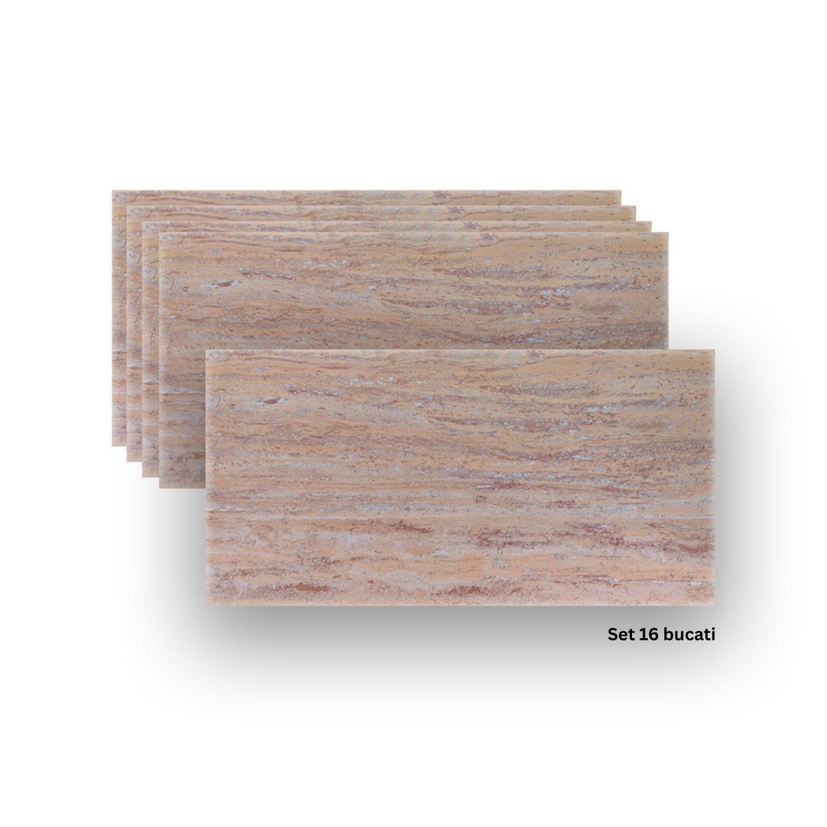 Set 16 panouri decorative din praf de piatra, Naimeed D7309, ignifuge, strat protector ceramic, rezistente la razele UV, 120x60x0.2 cm, bej ruginiu