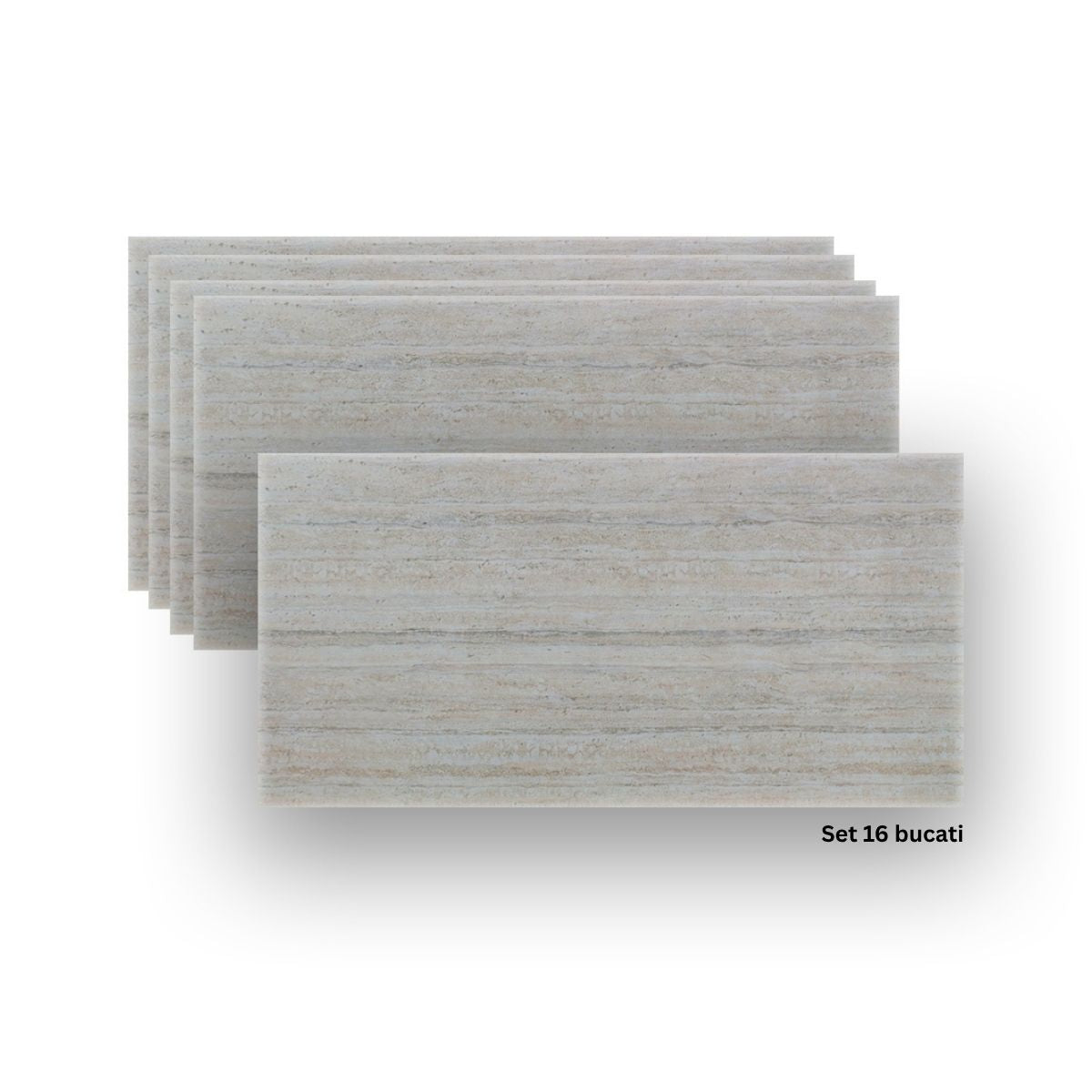 Set 16 panouri decorative din praf de piatra, Naimeed D7310, ignifuge, strat protector ceramic, rezistente la razele UV, 120x60x0.2 cm, alb bejuit