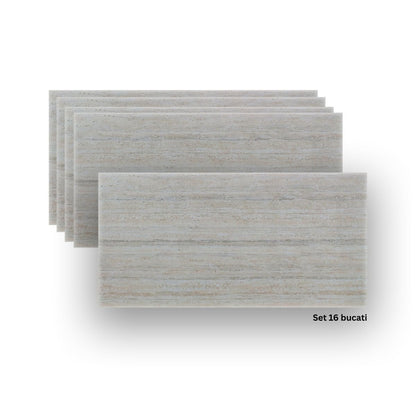 Set 16 panouri decorative din praf de piatra, Naimeed D7310, ignifuge, strat protector ceramic, rezistente la razele UV, 120x60x0.2 cm, alb bejuit