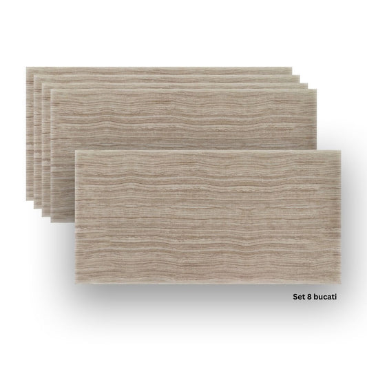 Set 8 panouri decorative din praf de piatra, Naimeed D7312, flexibile, ignifuge, strat protector ceramic, rezistente la razele UV, 120x60x0.2 cm, cappuccino