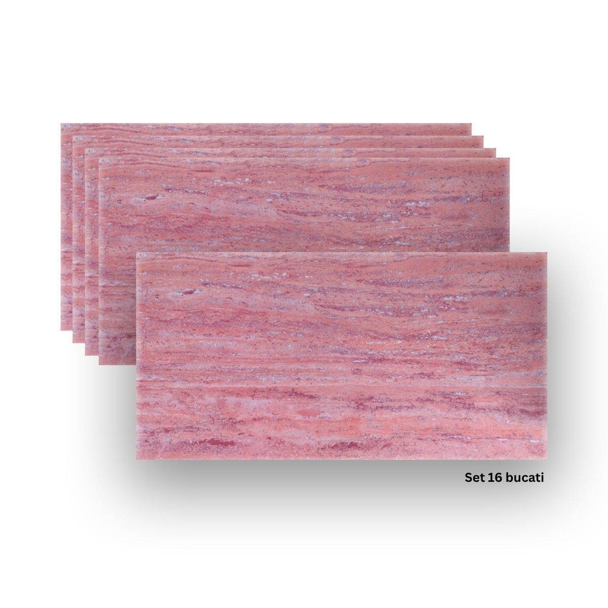 Set 16 panouri decorative din praf de piatra, Naimeed D7313, ignifuge, strat protector ceramic, rezistente la razele UV, 120x60x0.2 cm, coral