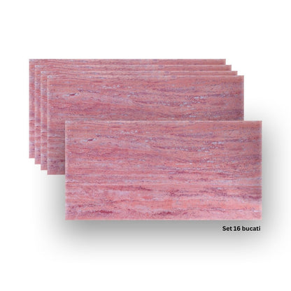 Set 16 panouri decorative din praf de piatra, Naimeed D7313, ignifuge, strat protector ceramic, rezistente la razele UV, 120x60x0.2 cm, coral