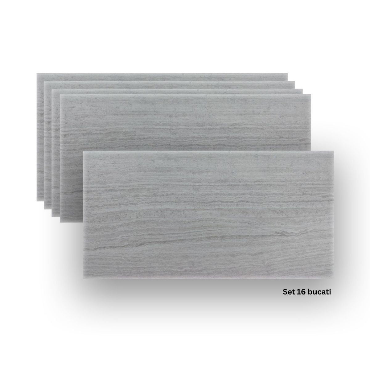 Set 16 panouri decorative din praf de piatra, Naimeed D7314, ignifuge, strat protector ceramic, rezistente la razele UV, 120x60x0.2 cm, cenusiu