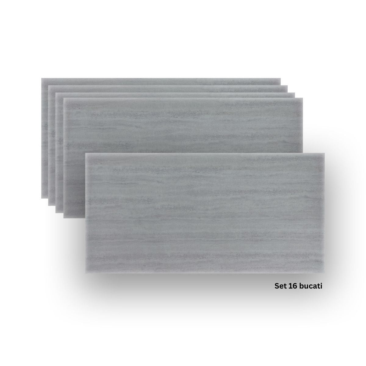 Set 16 panouri decorative din praf de piatra, Naimeed D7315, ignifuge, strat protector ceramic, rezistente la razele UV, 120x60x0.2 cm, cenusiu pal